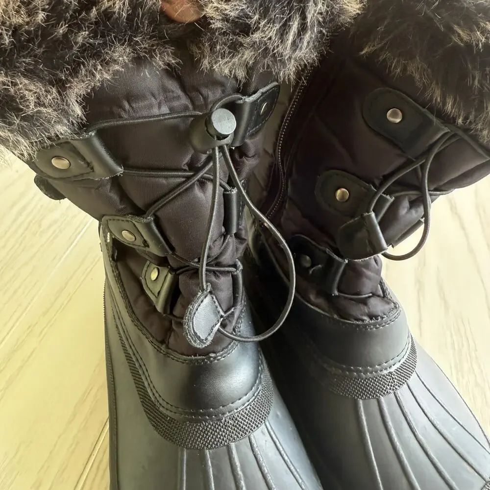 Dream Pairs Black Faux Fur Waterproof Snow Boots Women’s Size 6